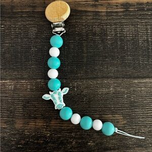 Teal and White Pacifier Clip